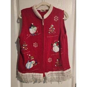 Classic Elements Christmas Sweater Vest Zip Sequins Holiday Teacher Ugly L/XL